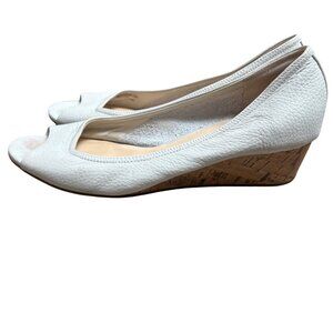 Cole Haan Womens White Open-Toe Wedge Shoes With Cork Heel & Nike Air Sole 8.5